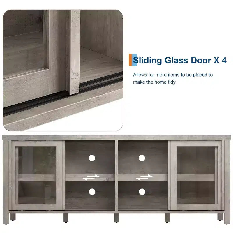 TV Stand for 65-Inch TVs with Entertainment Center - Storage Cabinet, 4 Sliding Glass Doors, Mid-Century Modern Media Console