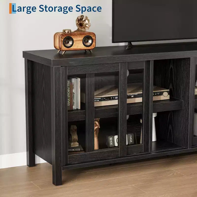TV Stand for 65-Inch TVs with Entertainment Center - Storage Cabinet, 4 Sliding Glass Doors, Mid-Century Modern Media Console