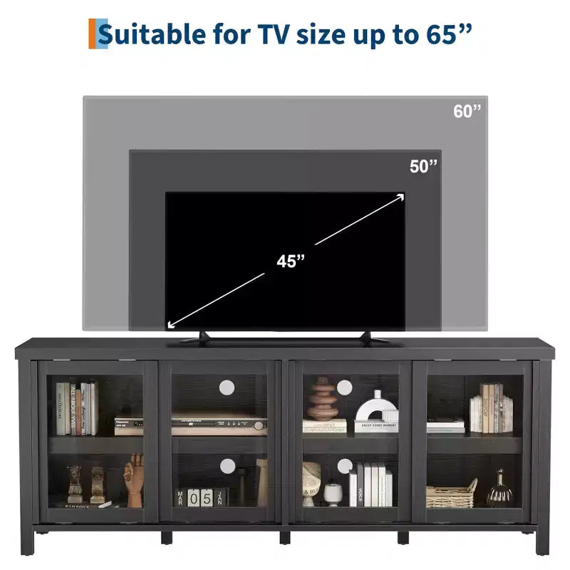 TV Stand for 65-Inch TVs with Entertainment Center - Storage Cabinet, 4 Sliding Glass Doors, Mid-Century Modern Media Console