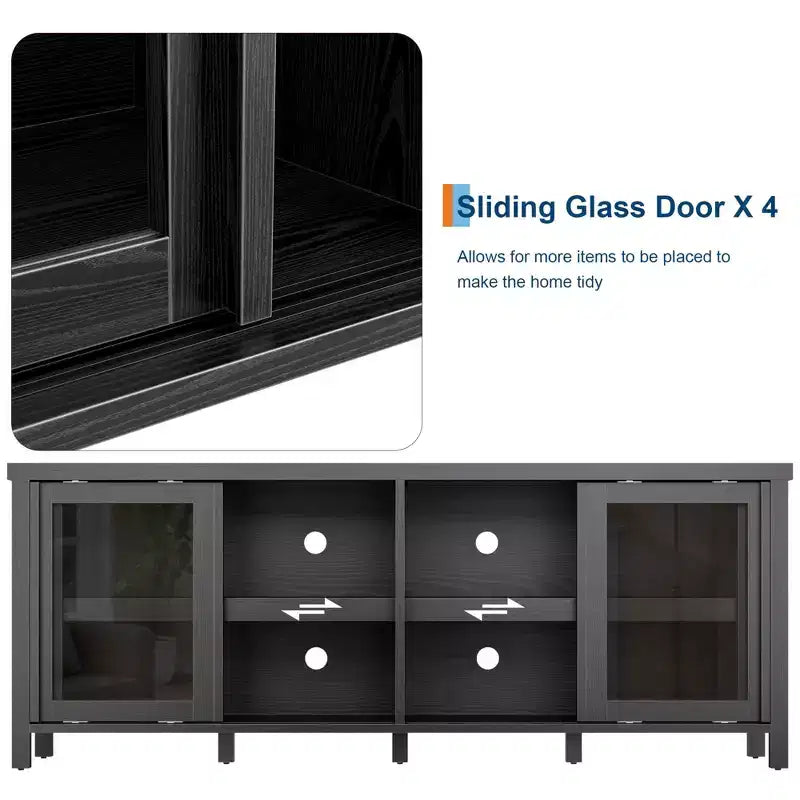 TV Stand for 65-Inch TVs with Entertainment Center - Storage Cabinet, 4 Sliding Glass Doors, Mid-Century Modern Media Console