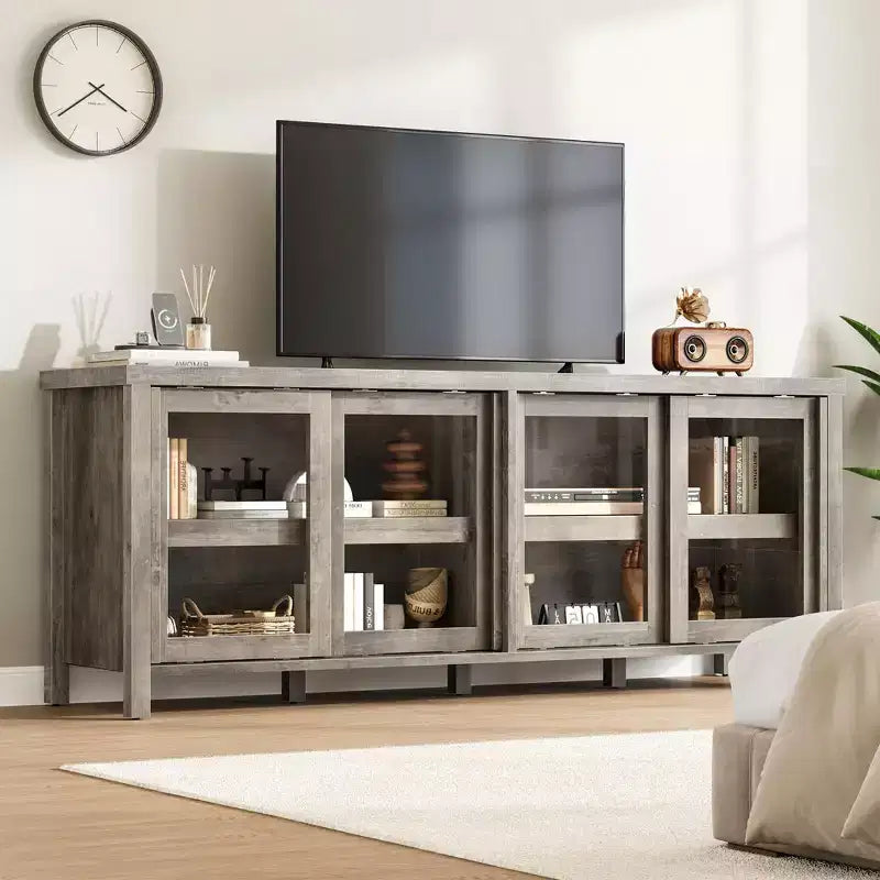 TV Stand for 65-Inch TVs with Entertainment Center - Storage Cabinet, 4 Sliding Glass Doors, Mid-Century Modern Media Console
