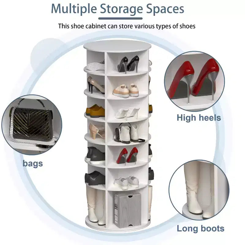 7-Tier 360 Rotating Shoe Rack Tower, Free-Standing Shoe Organizer, Holds up to 28 Pairs, White