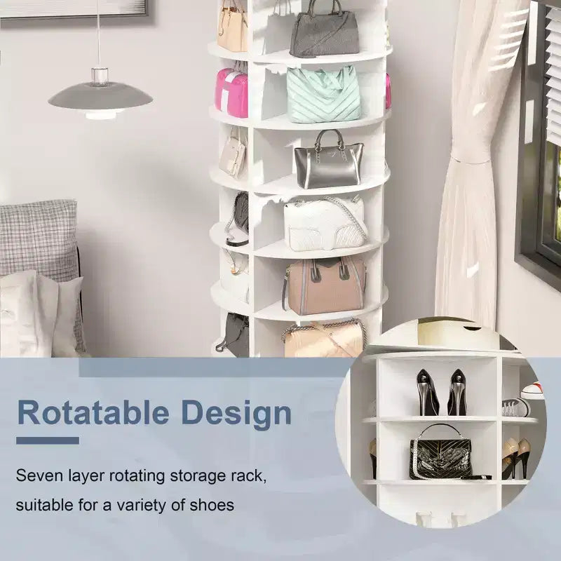 7-Tier 360 Rotating Shoe Rack Tower, Free-Standing Shoe Organizer, Holds up to 28 Pairs, White