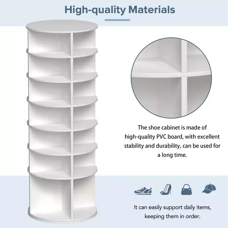 7-Tier 360 Rotating Shoe Rack Tower, Free-Standing Shoe Organizer, Holds up to 28 Pairs, White