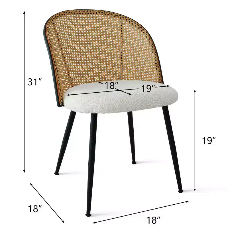 Ensemble de salle à manger moderne pour 4 personnes, table à pied central gain de place avec chaises tapissées en bouclé, dossier en rotin tressé, pour appartement - Panipeachy