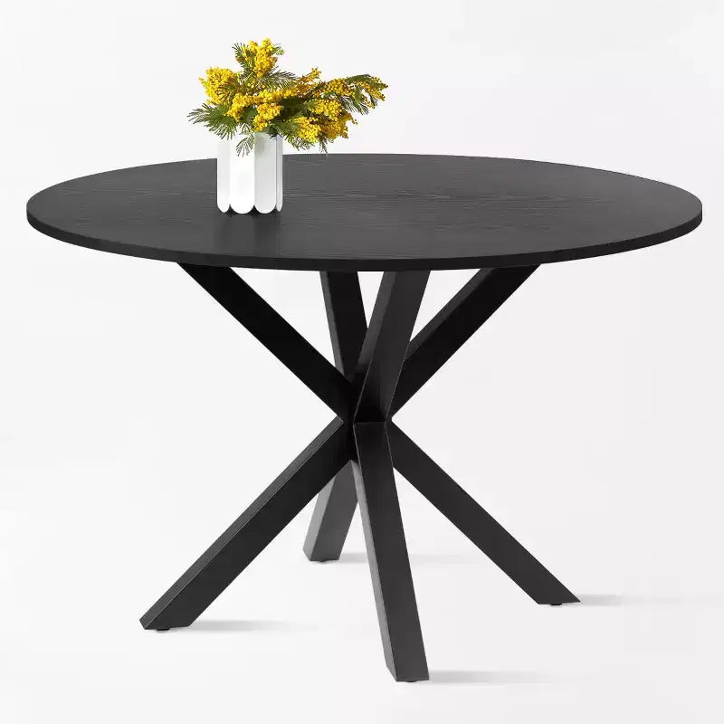 Ensemble de salle à manger moderne pour 4 personnes, table à pied central gain de place avec chaises tapissées en bouclé, dossier en rotin tressé, pour appartement - Panipeachy
