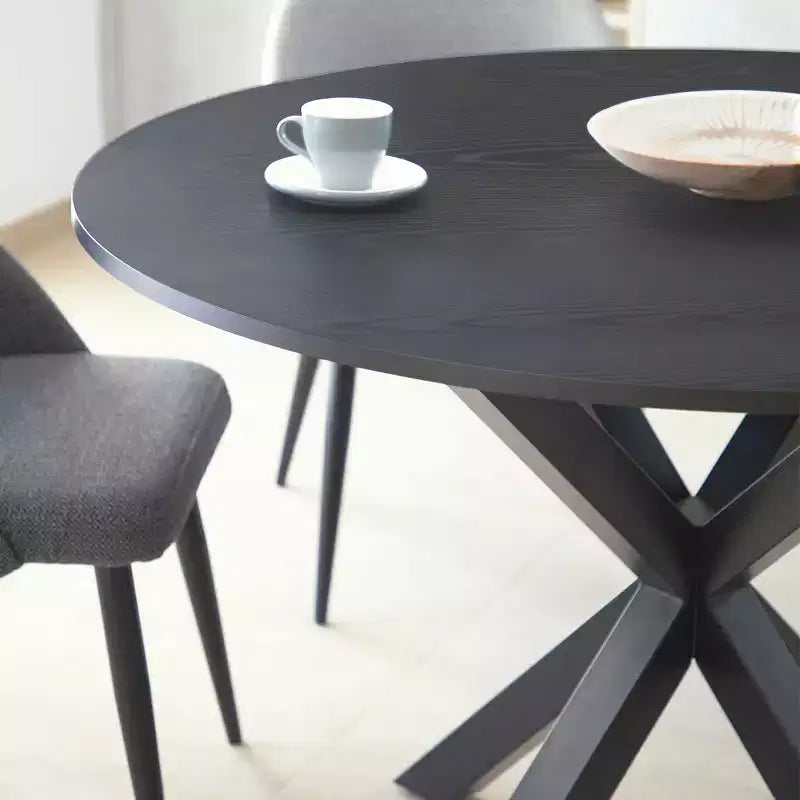 Ensemble de salle à manger moderne pour 4 personnes, table à pied central gain de place avec chaises tapissées en bouclé, dossier en rotin tressé, pour appartement - Panipeachy