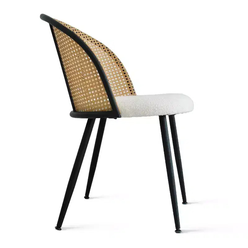 Ensemble de salle à manger moderne pour 4 personnes, table à pied central gain de place avec chaises tapissées en bouclé, dossier en rotin tressé, pour appartement - Panipeachy