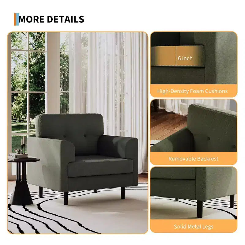 Oversized Accent Chair - Upholstered Armchair for Living Room, Bedroom & Office