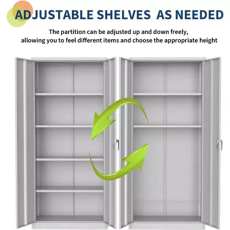 Cold Rolled Steel Cabinet with Handles - Adjustable Panel, 0.6mm Thick Steel, 2 Door, H180xW80xD40CM