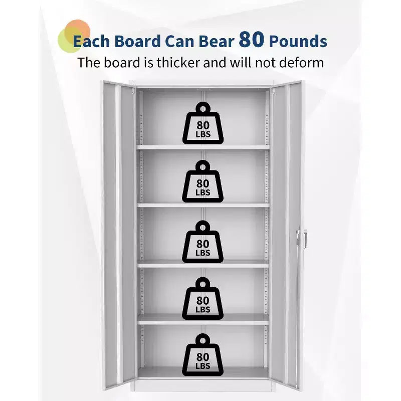 Cold Rolled Steel Cabinet with Handles - Adjustable Panel, 0.6mm Thick Steel, 2 Door, H180xW80xD40CM