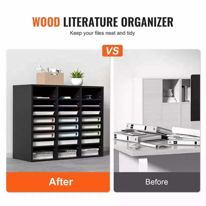 Wood Literature Organizer 24 Compartment File Sorter with Removable Shelves