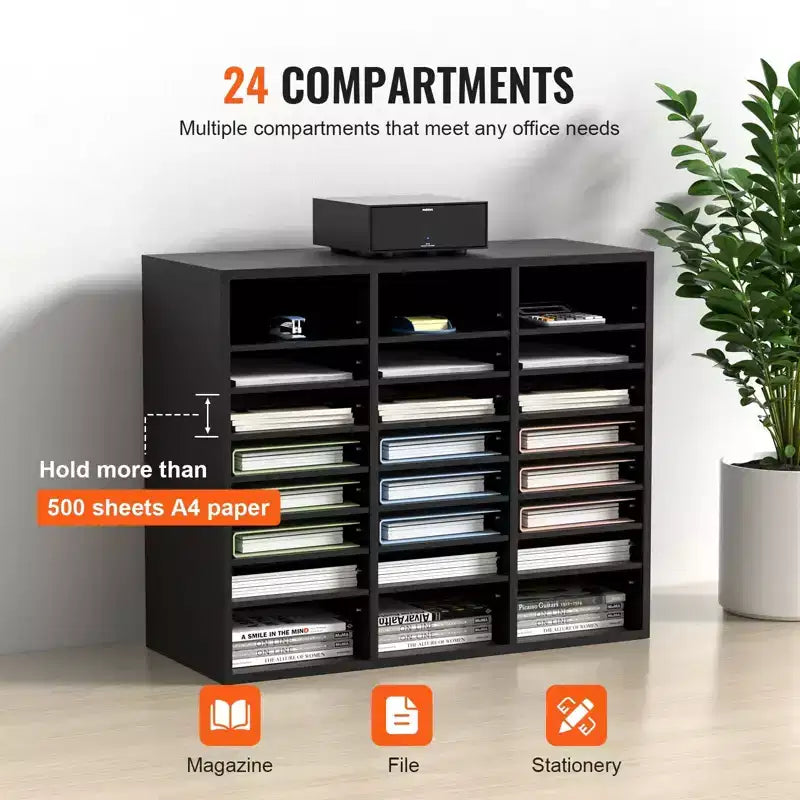 Wood Literature Organizer 24 Compartment File Sorter with Removable Shelves