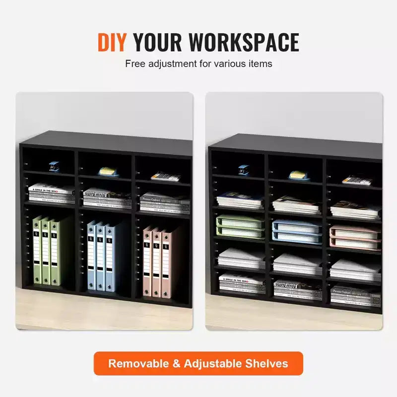 Wood Literature Organizer 24 Compartment File Sorter with Removable Shelves