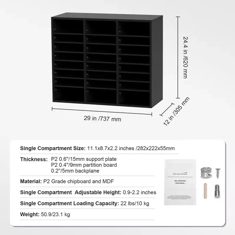 Wood Literature Organizer 24 Compartment File Sorter with Removable Shelves