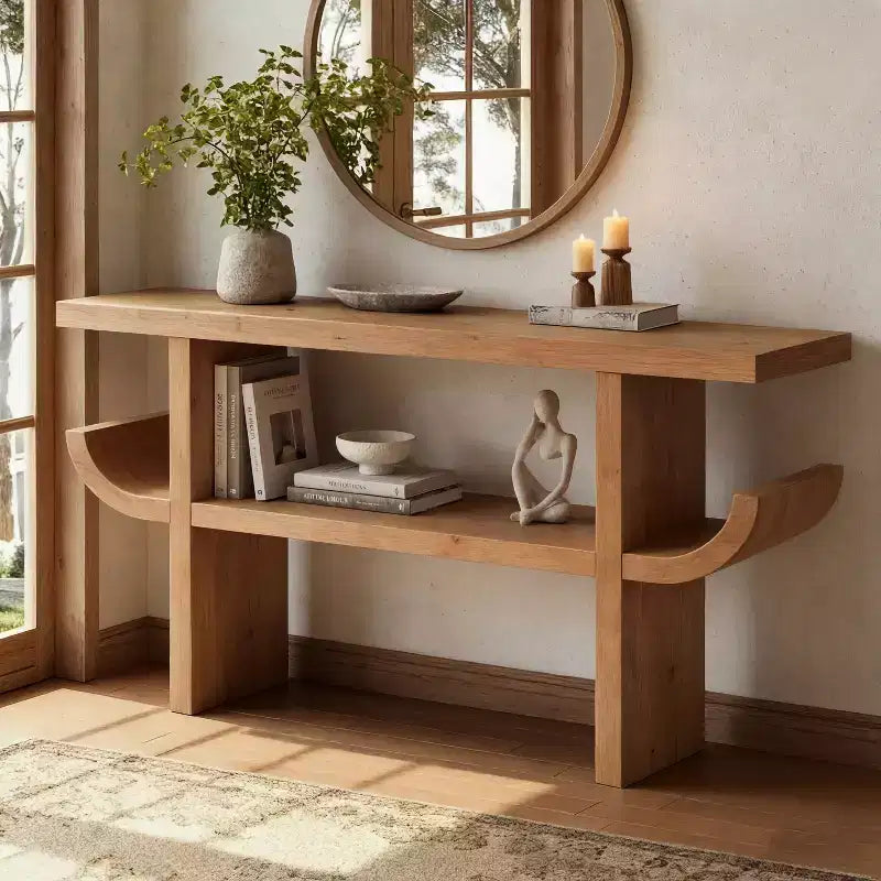 Modern Wooden Console Table with Open Shelf