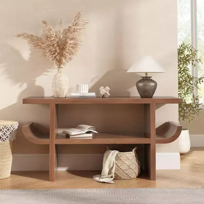 Modern Wooden Console Table with Open Shelf