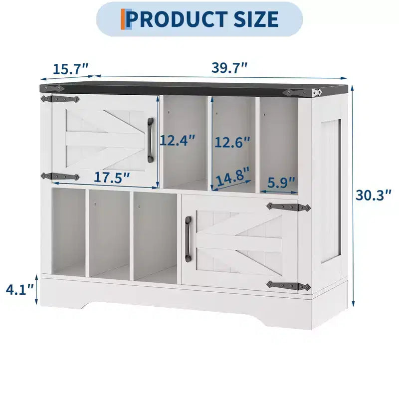 39in Large Vinyl Record Storage Cabinet with Barn Doors for Living Room Bedroom