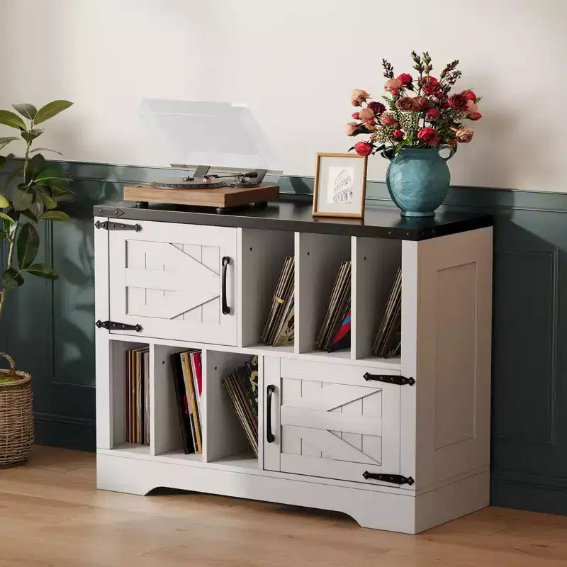 39in Large Vinyl Record Storage Cabinet with Barn Doors for Living Room Bedroom