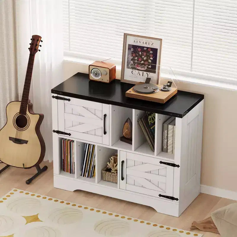 39in Large Vinyl Record Storage Cabinet with Barn Doors for Living Room Bedroom