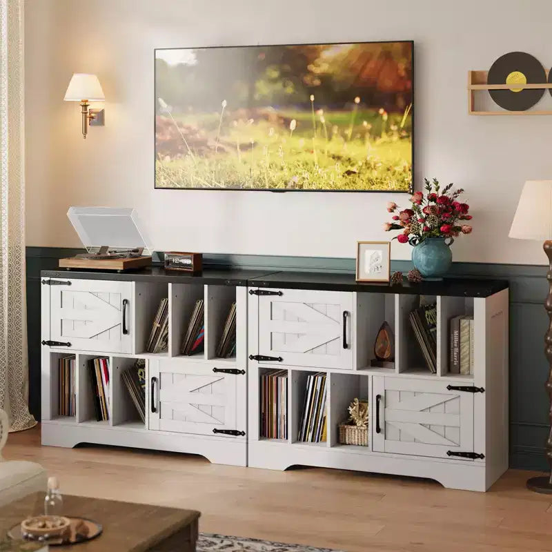 39in Large Vinyl Record Storage Cabinet with Barn Doors for Living Room Bedroom