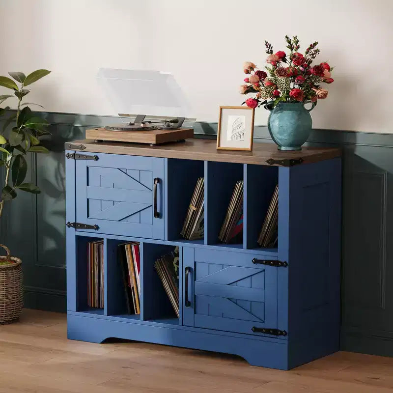 39in Large Vinyl Record Storage Cabinet with Barn Doors for Living Room Bedroom
