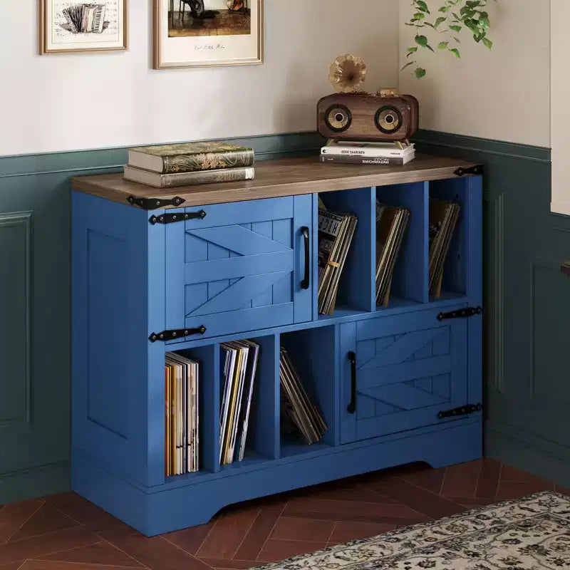 39in Large Vinyl Record Storage Cabinet with Barn Doors for Living Room Bedroom