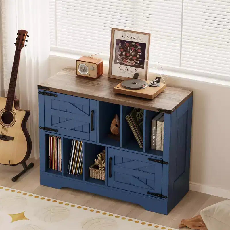 39in Large Vinyl Record Storage Cabinet with Barn Doors for Living Room Bedroom