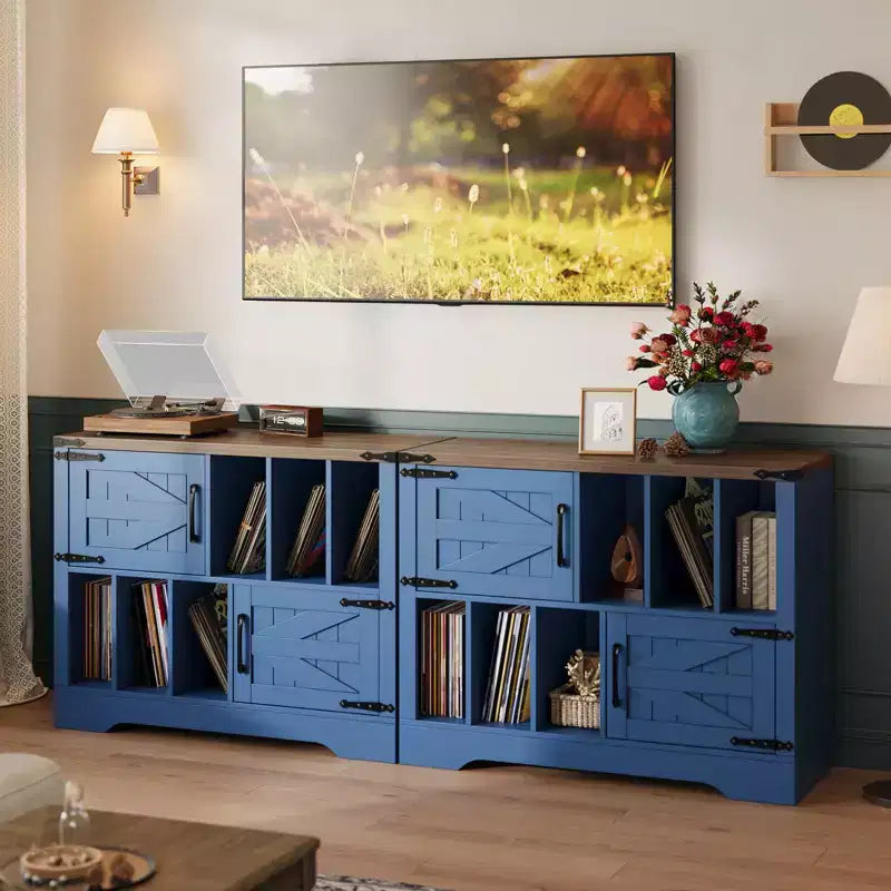39in Large Vinyl Record Storage Cabinet with Barn Doors for Living Room Bedroom