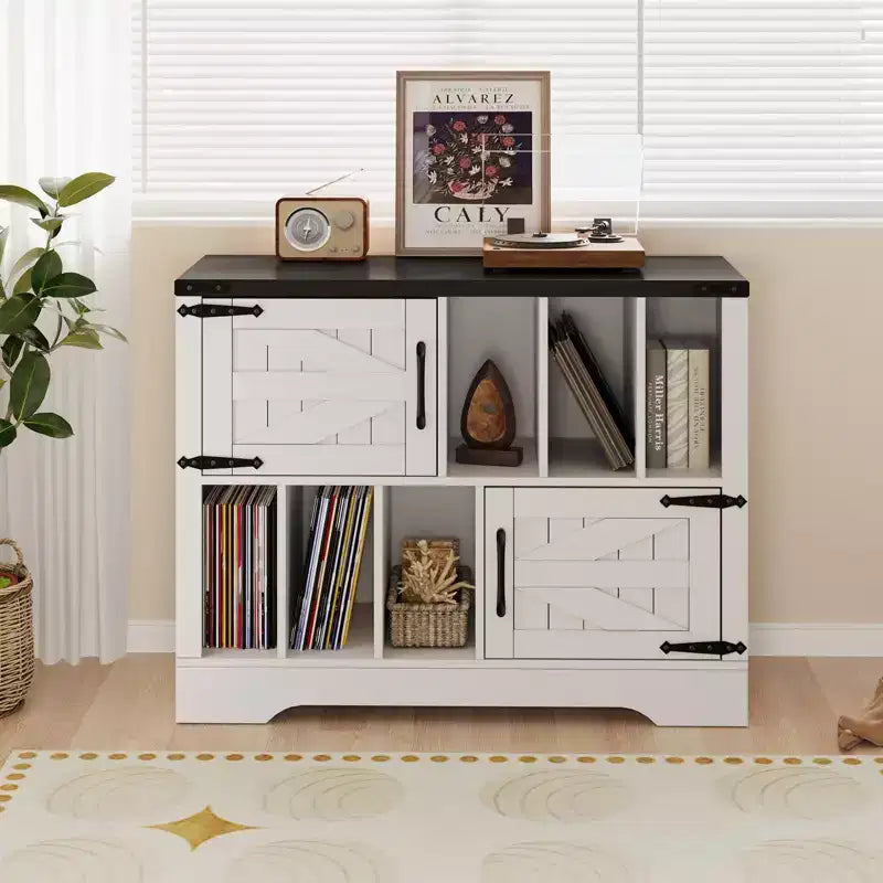 39in Large Vinyl Record Storage Cabinet with Barn Doors for Living Room Bedroom