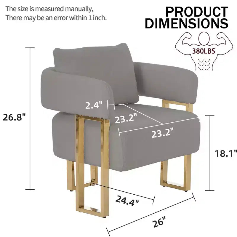 Set of 2 Modern Upholstered Accent Chairs with Gold Metal Legs for Living Room, Bedroom, or Office