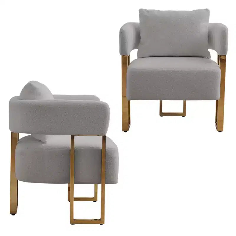 Set of 2 Modern Upholstered Accent Chairs with Gold Metal Legs for Living Room, Bedroom, or Office