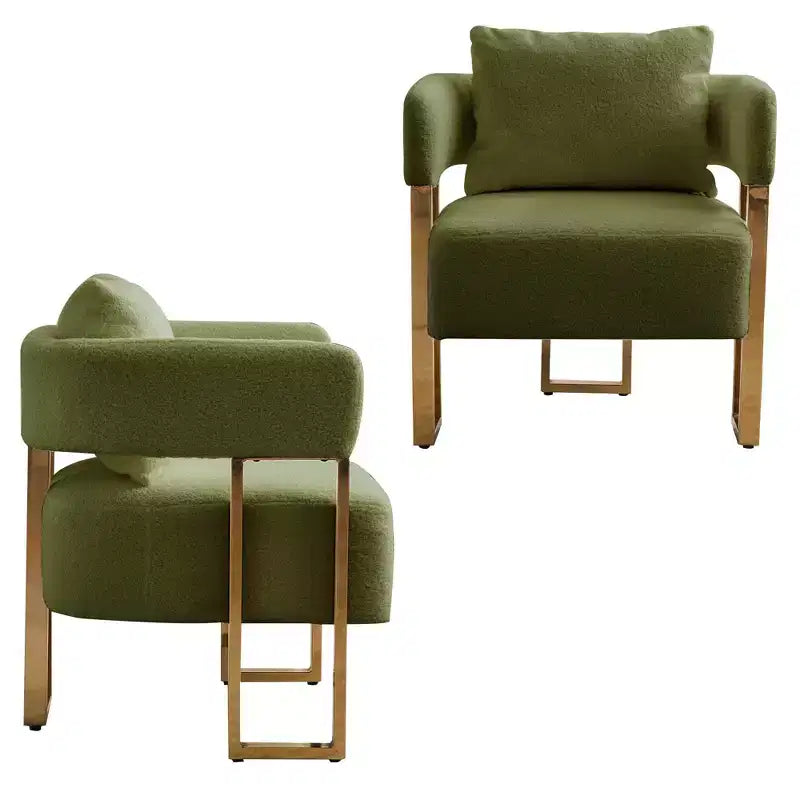 Set of 2 Modern Upholstered Accent Chairs with Gold Metal Legs for Living Room, Bedroom, or Office