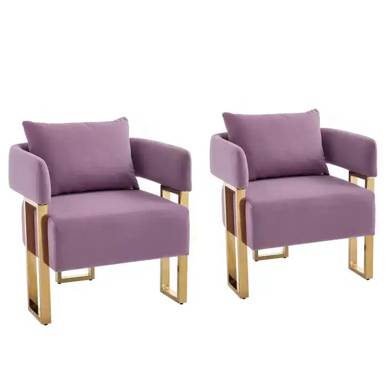 Set of 2 Modern Upholstered Accent Chairs with Gold Metal Legs for Living Room, Bedroom, or Office