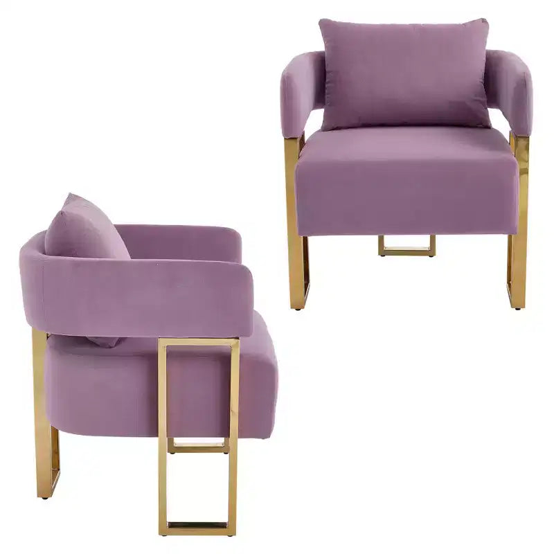 Set of 2 Modern Upholstered Accent Chairs with Gold Metal Legs for Living Room, Bedroom, or Office