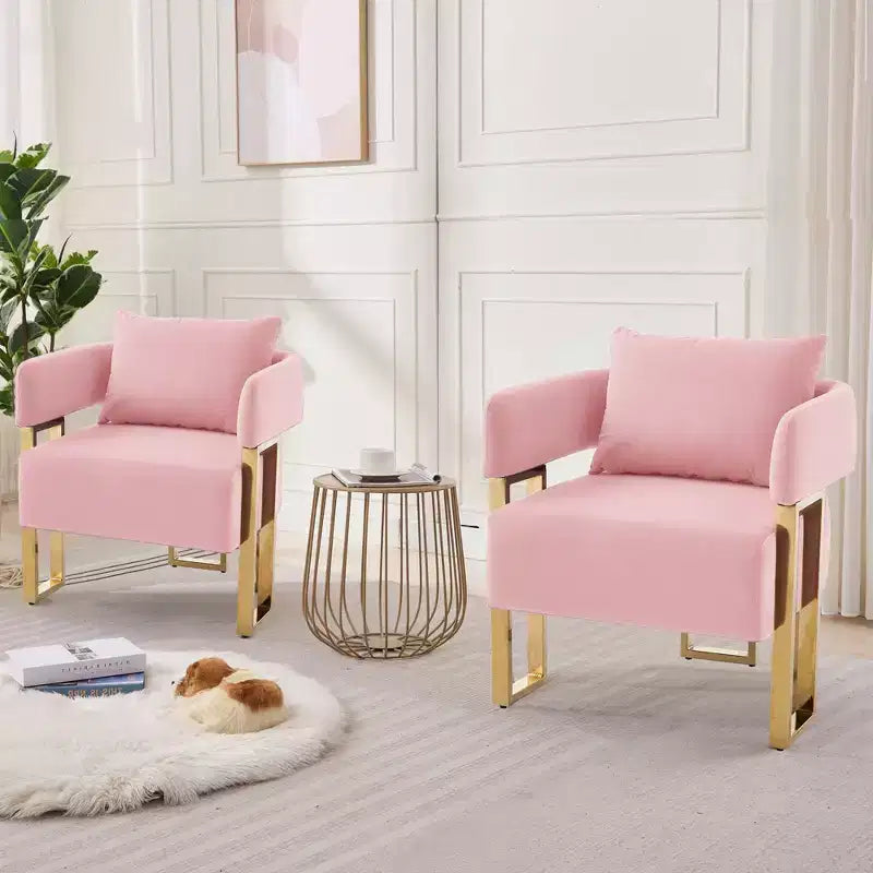 Set of 2 Modern Upholstered Accent Chairs with Gold Metal Legs for Living Room, Bedroom, or Office