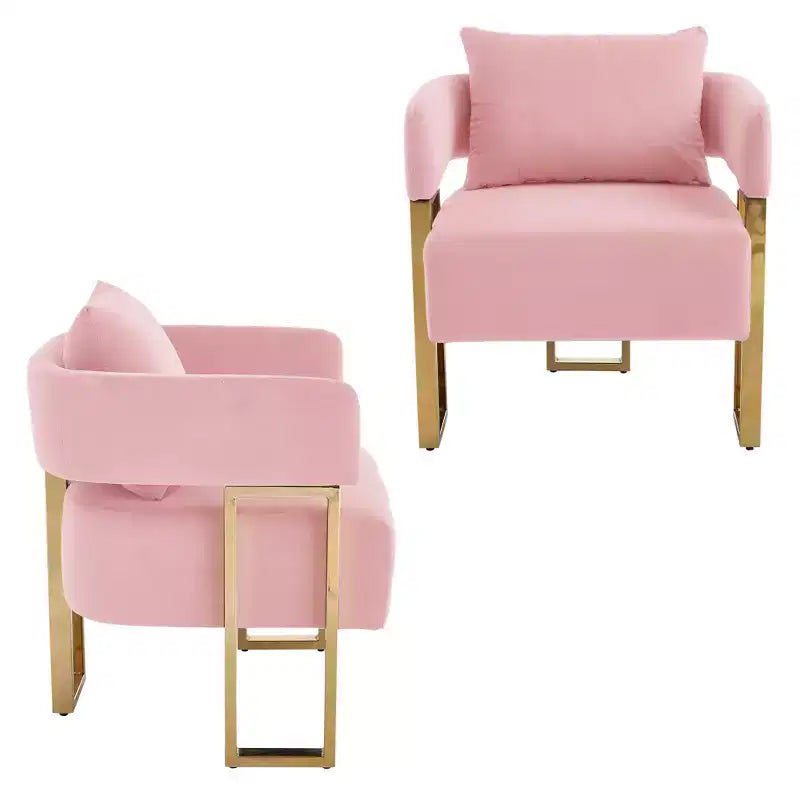 Set of 2 Modern Upholstered Accent Chairs with Gold Metal Legs for Living Room, Bedroom, or Office