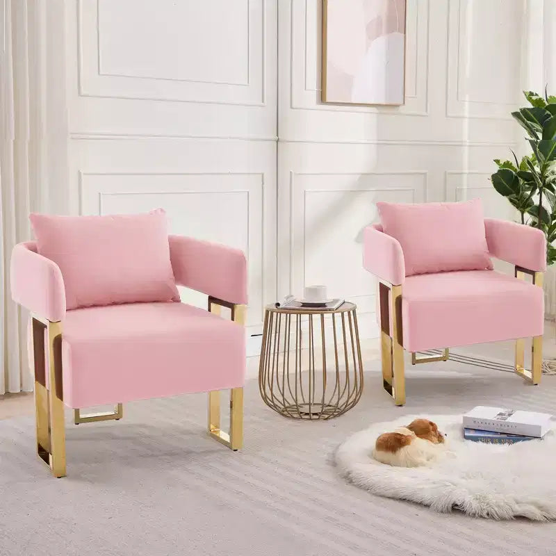 Set of 2 Modern Upholstered Accent Chairs with Gold Metal Legs for Living Room, Bedroom, or Office