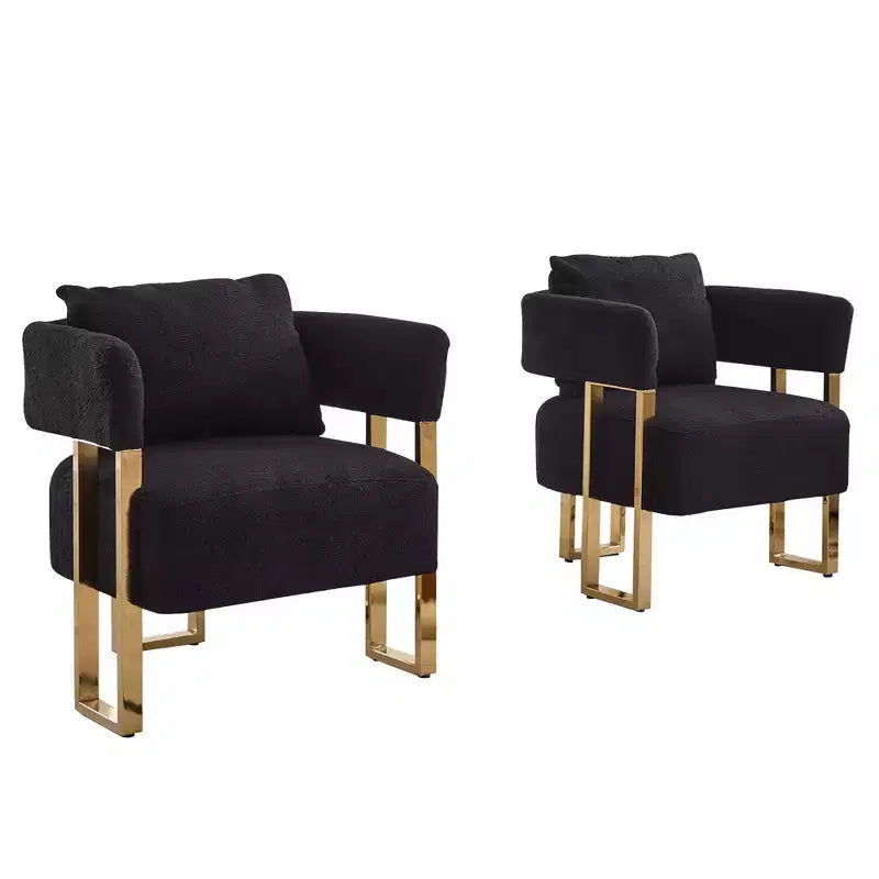 Set of 2 Modern Upholstered Accent Chairs with Gold Metal Legs for Living Room, Bedroom, or Office