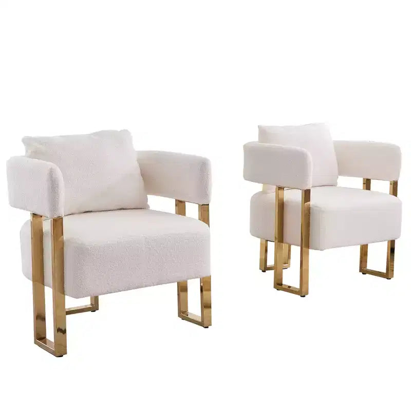 Set of 2 Modern Upholstered Accent Chairs with Gold Metal Legs for Living Room, Bedroom, or Office