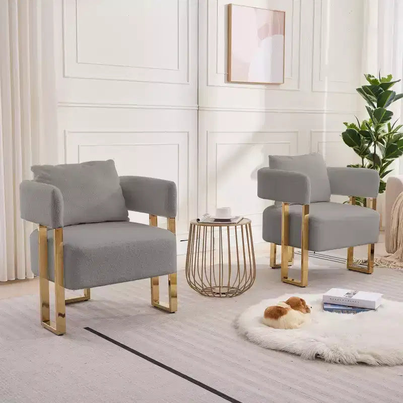 Set of 2 Modern Upholstered Accent Chairs with Gold Metal Legs for Living Room, Bedroom, or Office