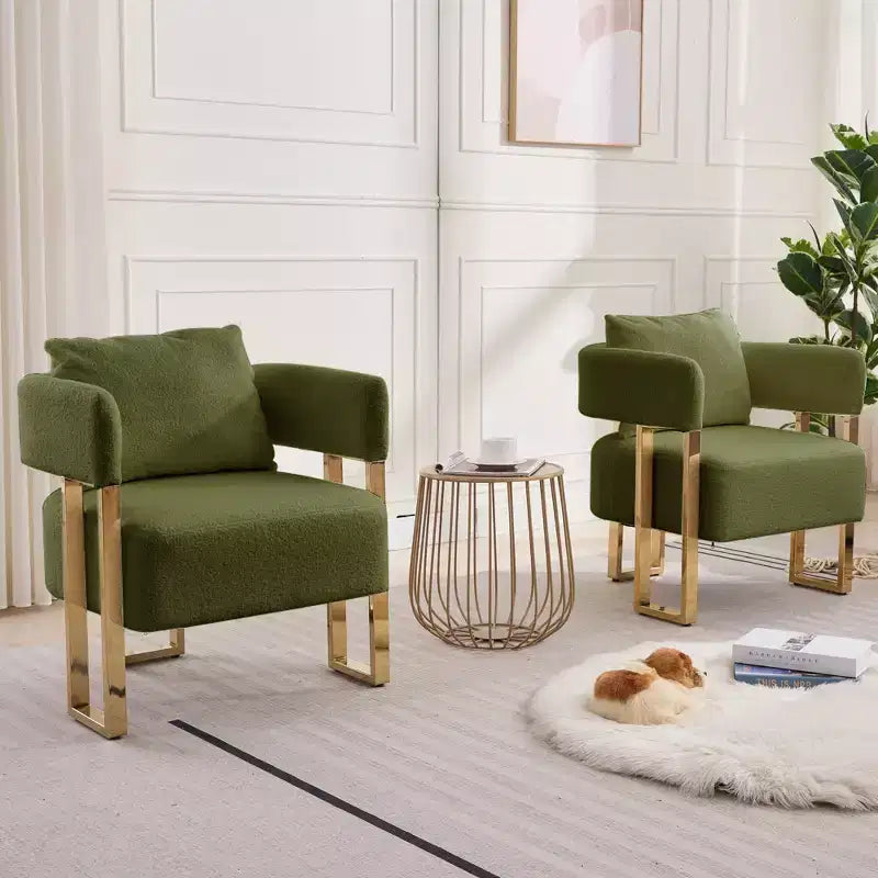 Set of 2 Modern Upholstered Accent Chairs with Gold Metal Legs for Living Room, Bedroom, or Office