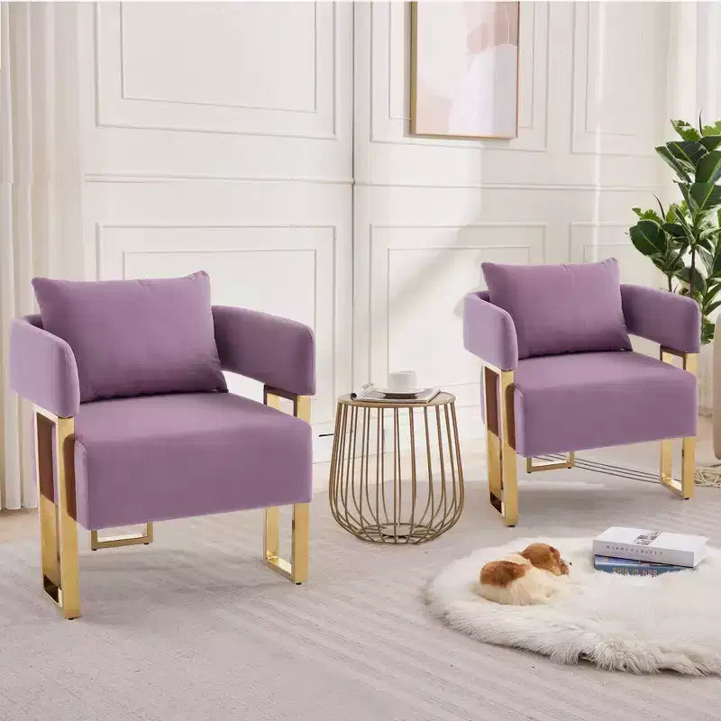 Set of 2 Modern Upholstered Accent Chairs with Gold Metal Legs for Living Room, Bedroom, or Office
