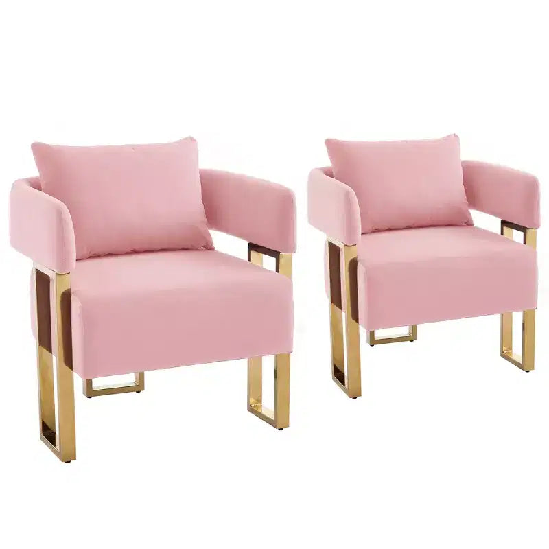 Set of 2 Modern Upholstered Accent Chairs with Gold Metal Legs for Living Room, Bedroom, or Office