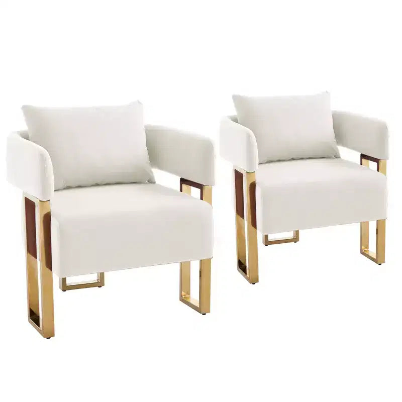 Set of 2 Modern Upholstered Accent Chairs with Gold Metal Legs for Living Room, Bedroom, or Office