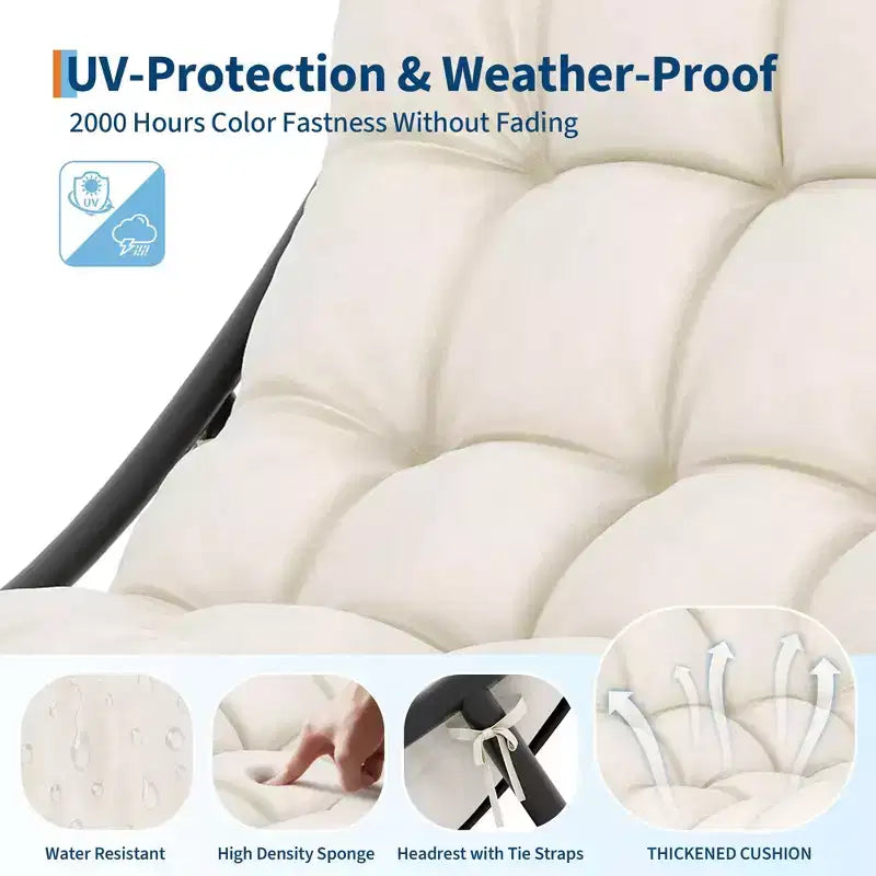 Oversized Papasan Rocking Chair – White Indoor/Outdoor Egg Chair with Thick Cushion (450 lbs Capacity)