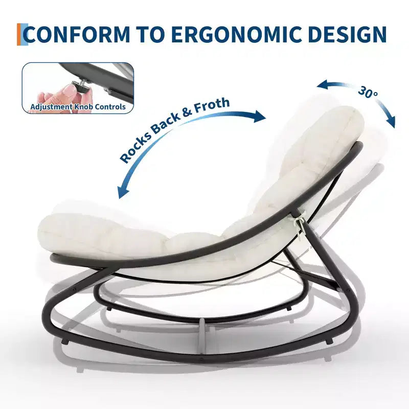 Oversized Papasan Rocking Chair – White Indoor/Outdoor Egg Chair with Thick Cushion (450 lbs Capacity)