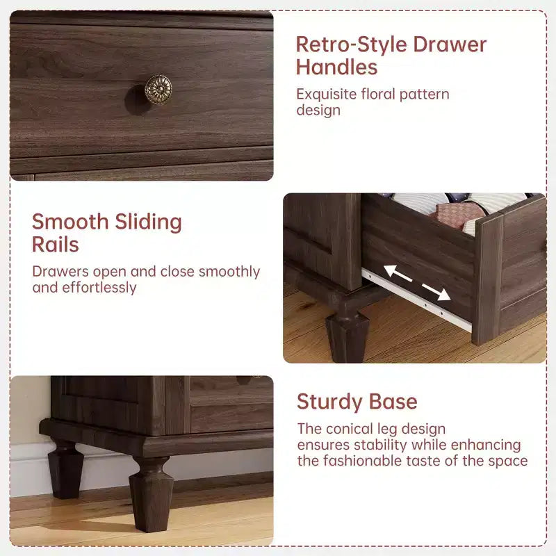 Vintage 6 Drawer Dresser with Tapered Legs, Wood Tall Chest of Drawers for Bedroom, Living Room, Entryway, Distressed Wood Finish