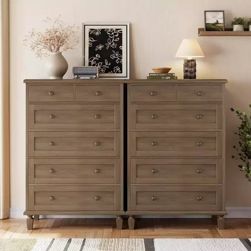 Vintage 6 Drawer Dresser with Tapered Legs, Wood Tall Chest of Drawers for Bedroom, Living Room, Entryway, Distressed Wood Finish