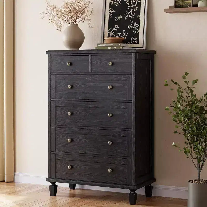 Vintage 6 Drawer Dresser with Tapered Legs, Wood Tall Chest of Drawers for Bedroom, Living Room, Entryway, Distressed Wood Finish